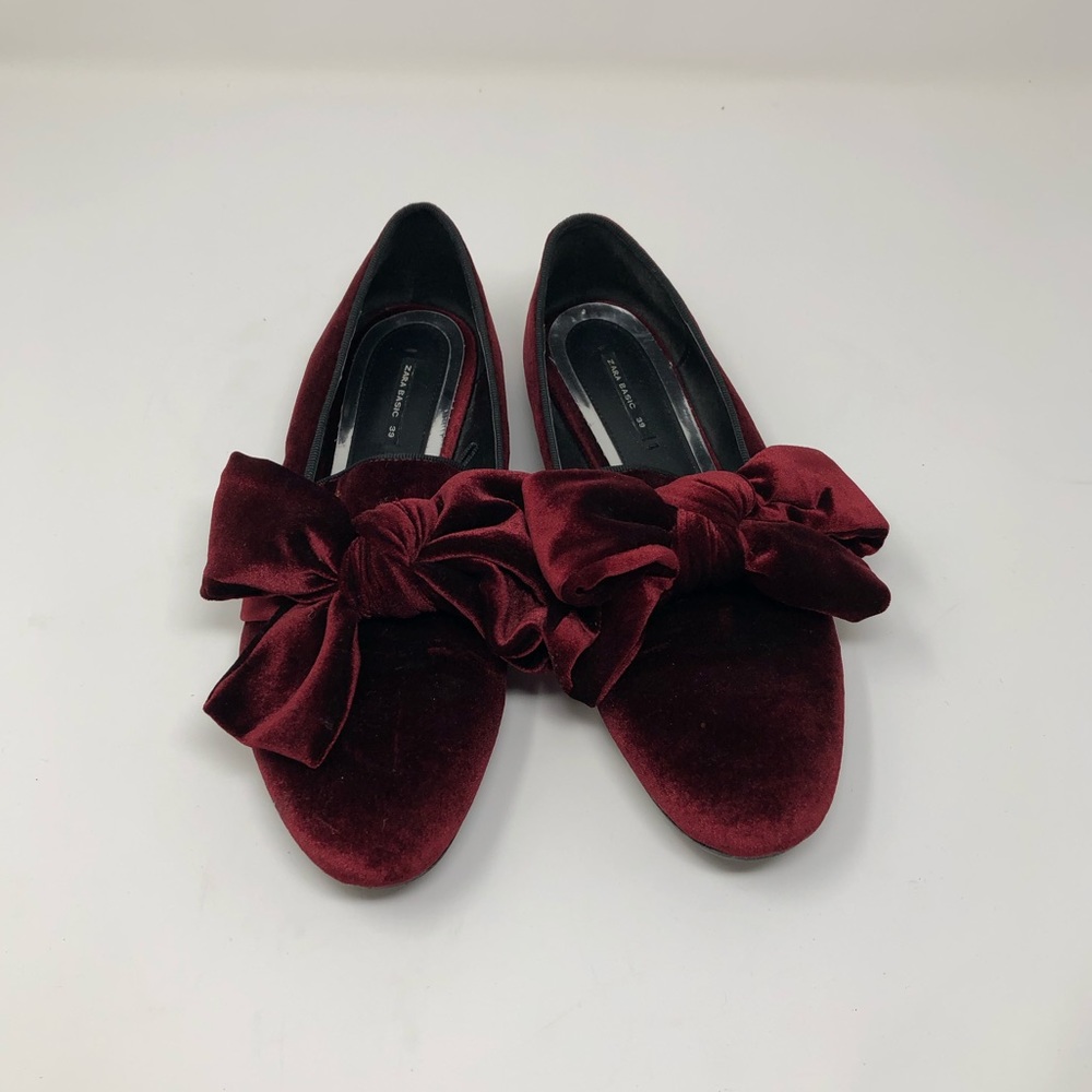 Zara Red Velvet Bow Loafer